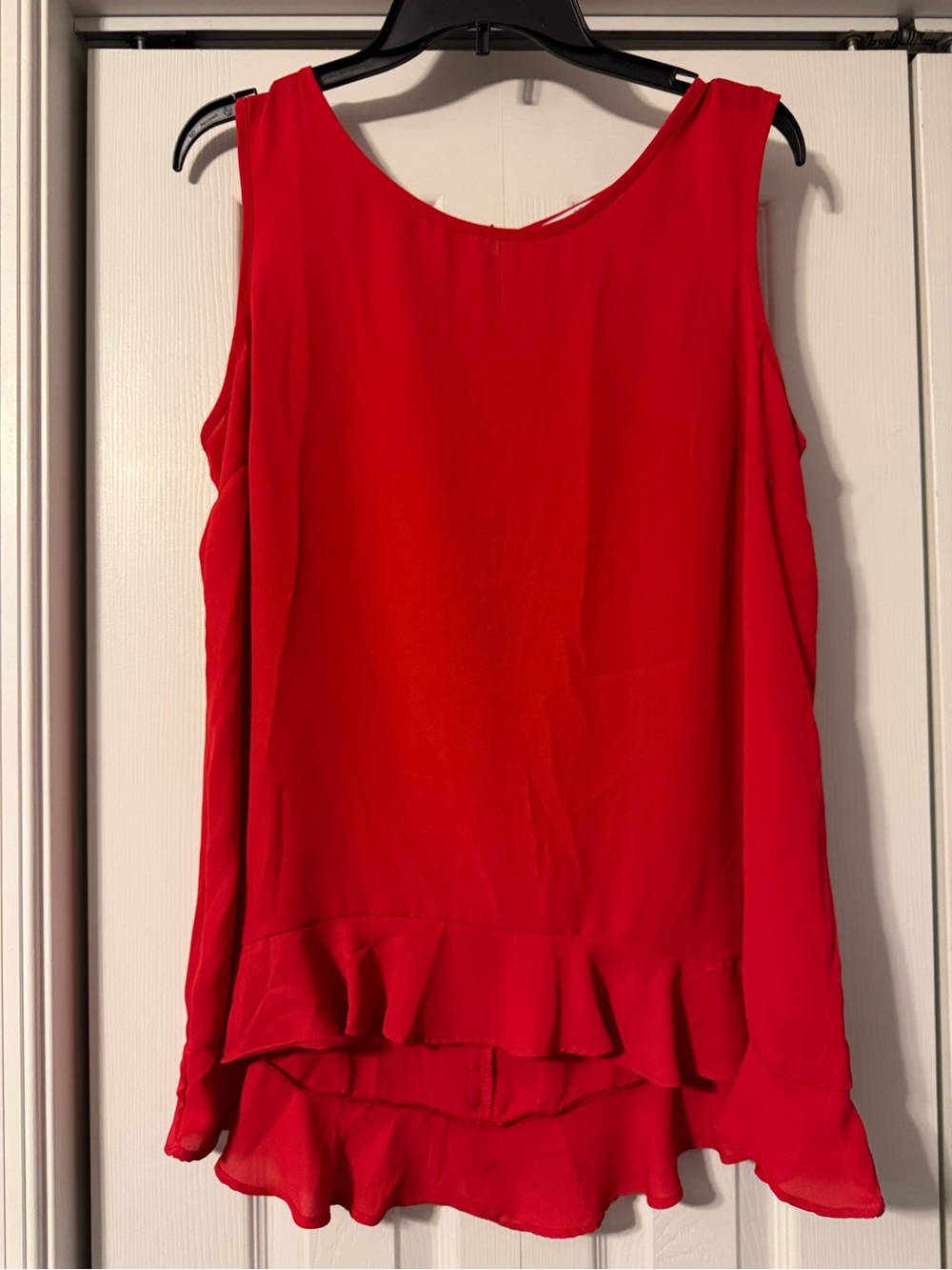 Red Sleeveless Ruffle-Hem Top
